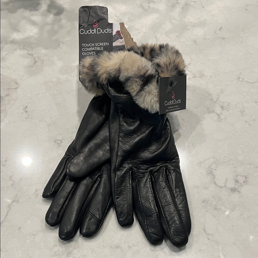 Cuddl Duds Black Gloves with Faux Fur Cuff